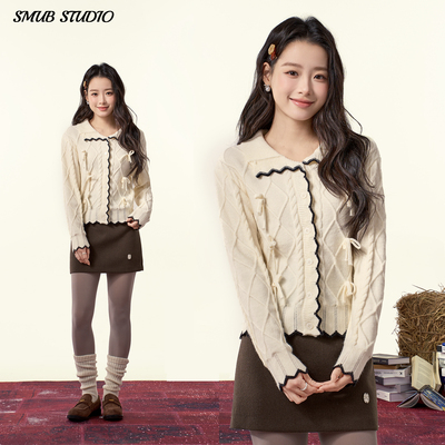 设计感翻领针织开衫软糯毛衣内搭