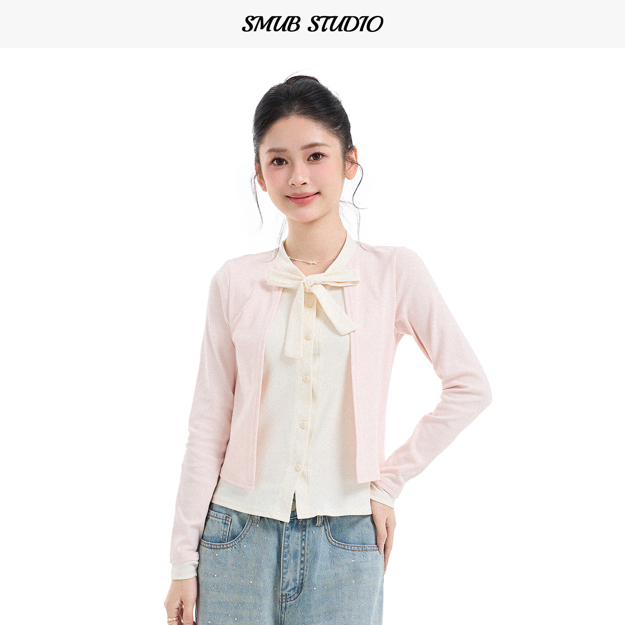 学院风假两件设计感绑带衬衫上衣