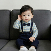 套装 男童背带裤 生日宴衣服 帅气小少爷西装 周岁男宝宝抓周礼服春季