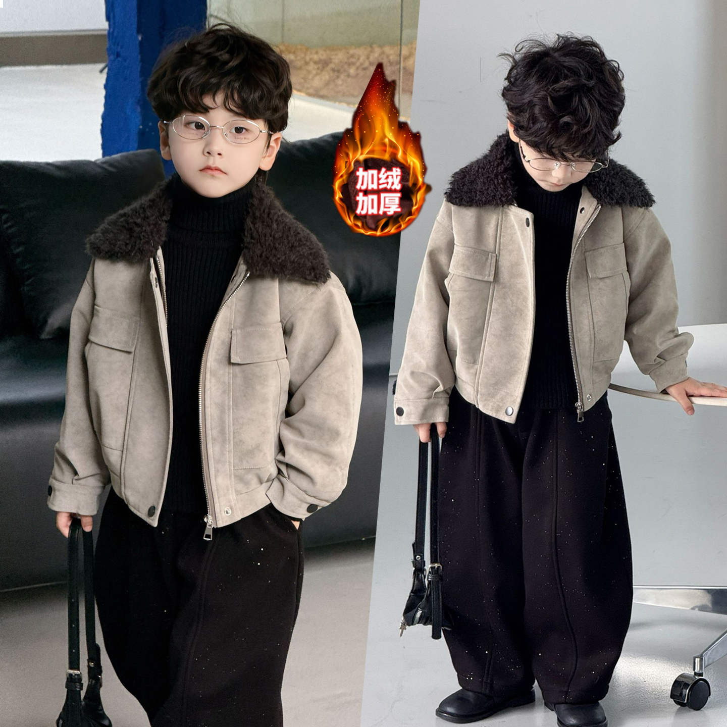 男童加绒外套新款儿童保暖夹克