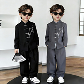 儿童主持人礼服刺绣中山装 新中式 国风唐装 套装 朗诵演出服 男童西装