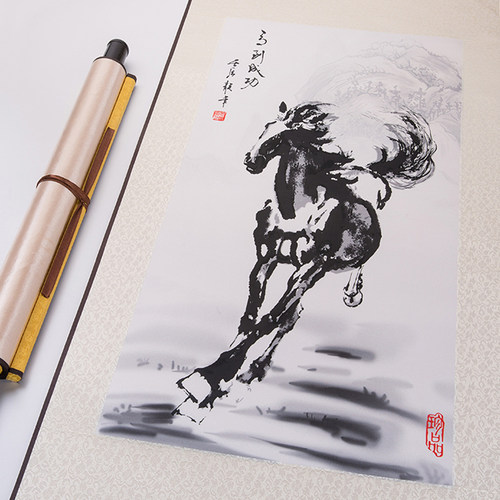 速发字画徐挂鸿国画马到成功骏马图奔马图悲画丝绸卷轴客厅招财画