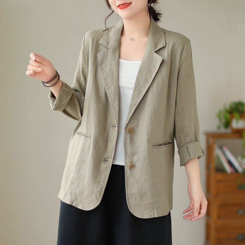 速发通端文艺麻古棉复小外套时尚简约高勤开衫上衣