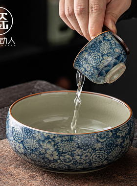 速发2025青花茶洗水盂用功复古水洗家中式夫茶具配件陶瓷建水大号