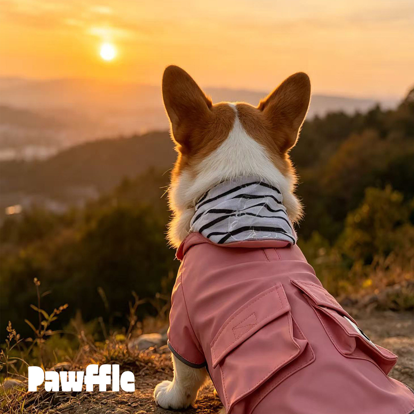 Pawffle中小型犬连帽登山雨衣