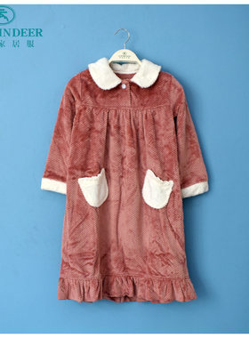 秋鹿翻领可外穿睡裙家居服