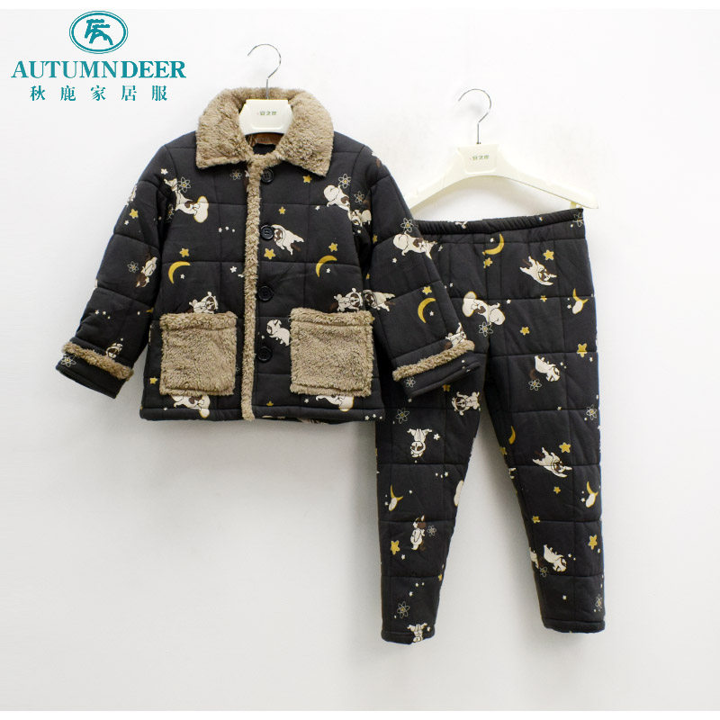 秋鹿简诗儿童睡衣冬季男女童针织纯棉加厚保暖夹棉可爱童装家居服