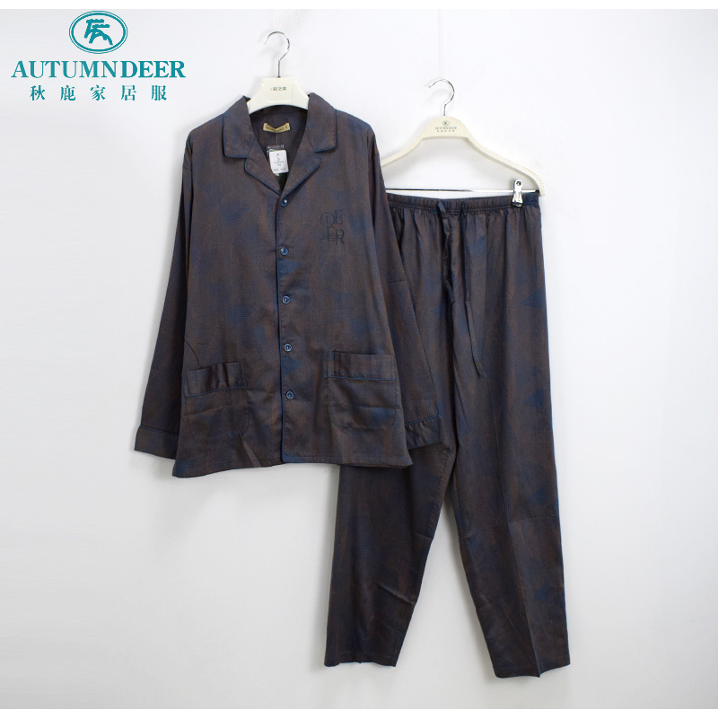 秋鹿睡衣春夏季新款男士梭织纯棉贡缎印花时尚长袖长裤薄款家居服