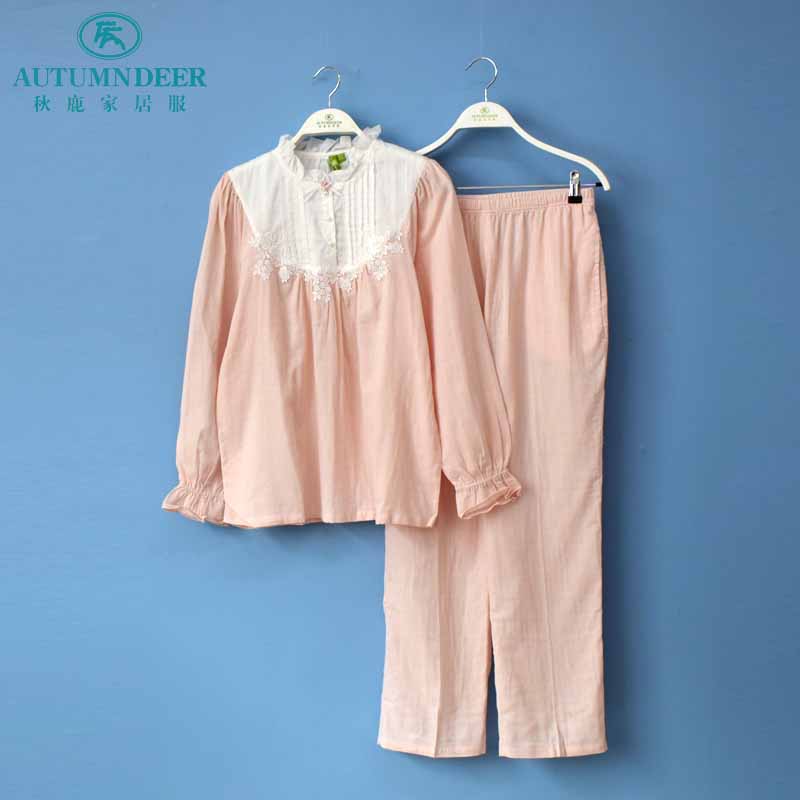 秋鹿专柜睡衣2018春秋季新款女士公主风纯棉长袖时尚家居服女套装