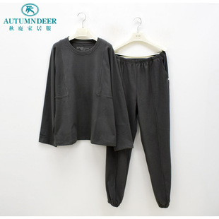 秋鹿简诗睡衣秋冬新款男士素色纯棉休闲简约时尚可外穿家居服套装