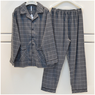 安之伴妮可雅睡衣秋季新品男梭织纯棉磨毛格子宽松成熟时尚家居服