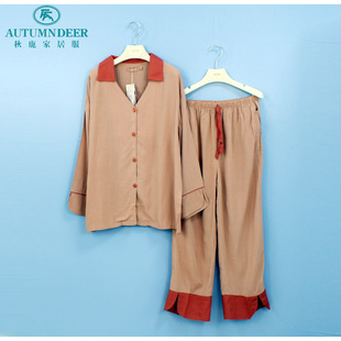 秋鹿简诗睡衣新款春夏季女士素色简约家居服套装休闲大码薄款套装