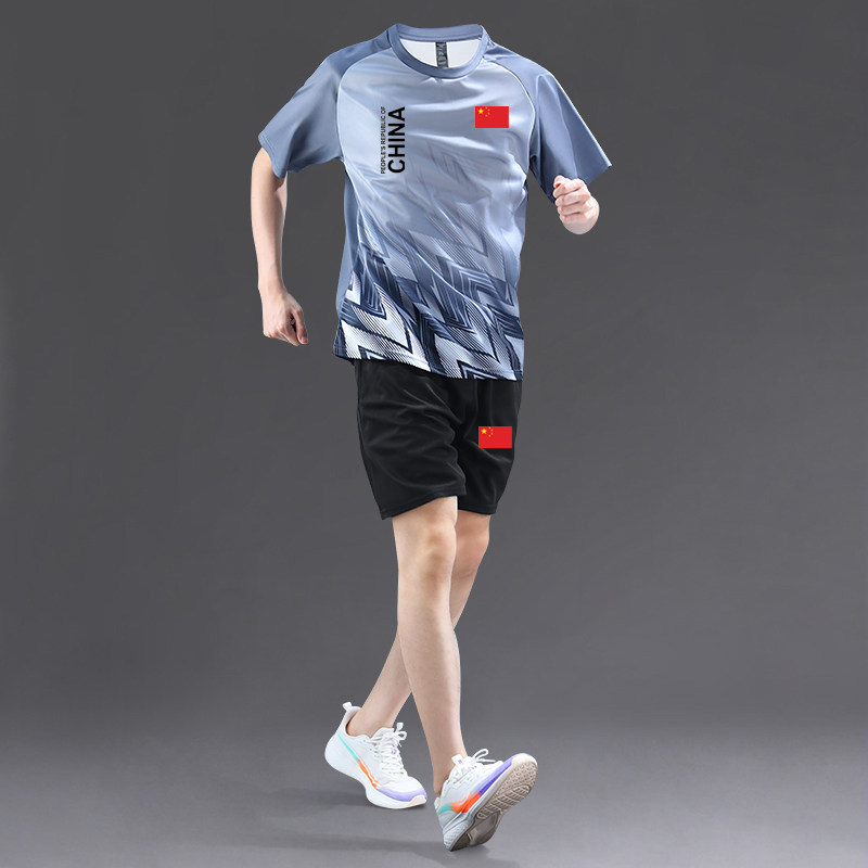 夏季男女速干运动套装中国队China短袖短裤健身服篮球羽毛球服