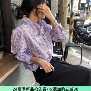鑫叁 新品 6.1韩系休闲粉色Polo竖条纹减龄衬衫 研发中 24秋季
