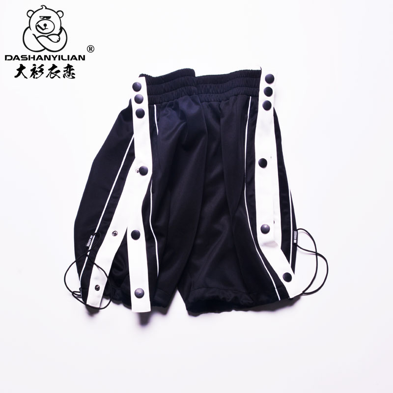 排扣短裤男生侧边全开扣夏季薄款宽松休闲潮男大码束脚运动篮球裤