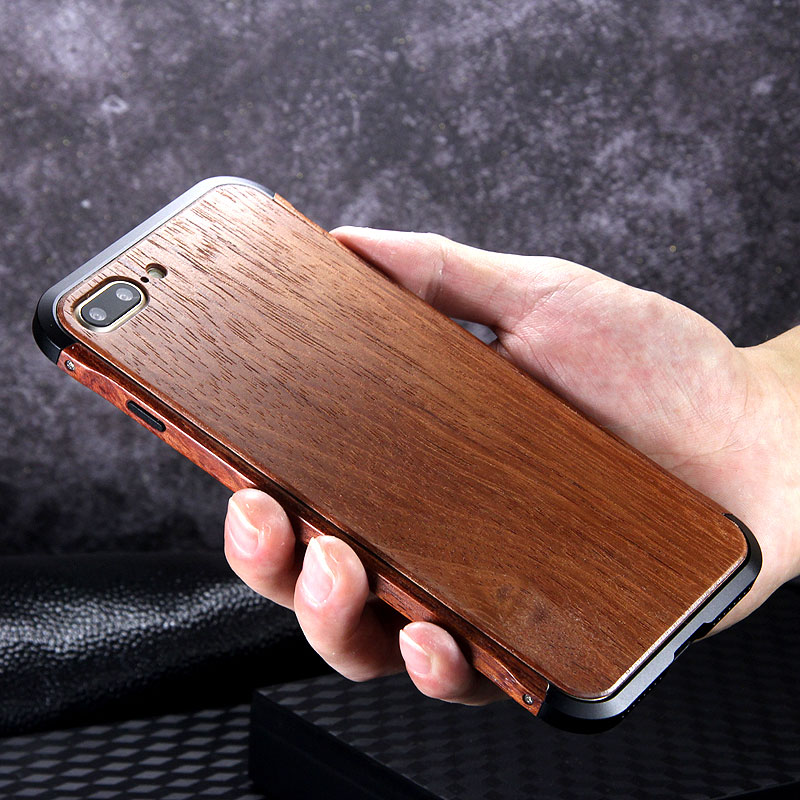 iy Rosewood Aluminum Metal Frame Wood Bumper Wooden Back Case Cover for Apple iPhone 8 Plus & iPhone 8 & iPhone 7 Plus & iPhone 7