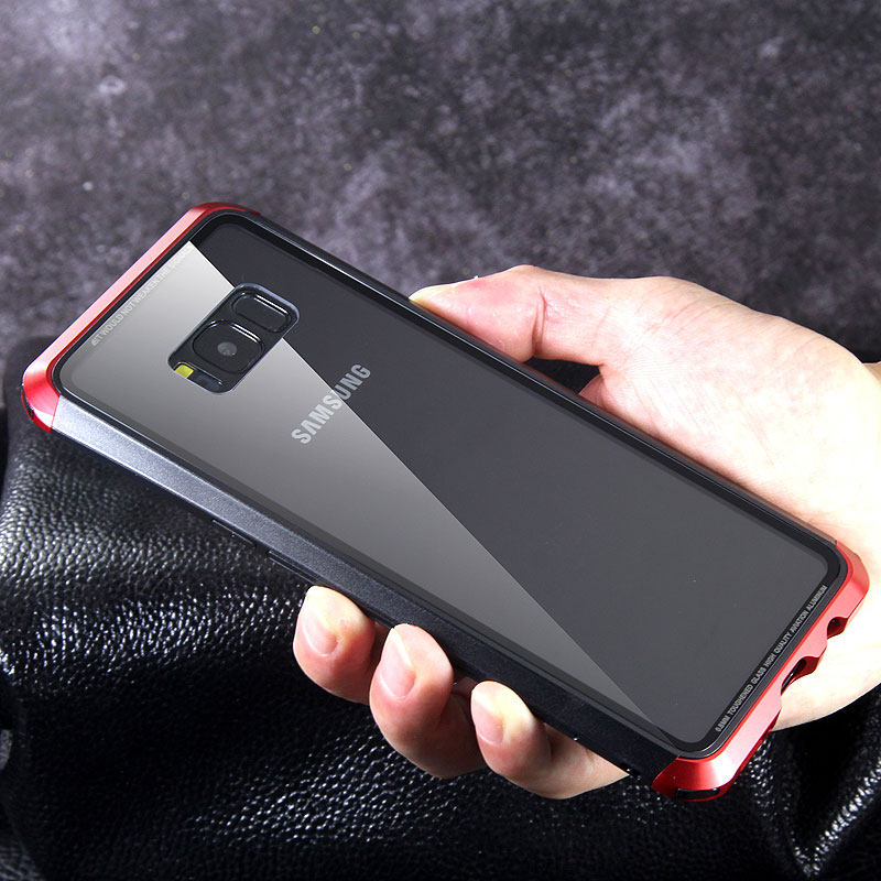 Luphie Nunchaku Airframe Metal Frame Air Barrier Tempered Glass Back Case Cover for Samsung Galaxy S8 Plus & Galaxy S8