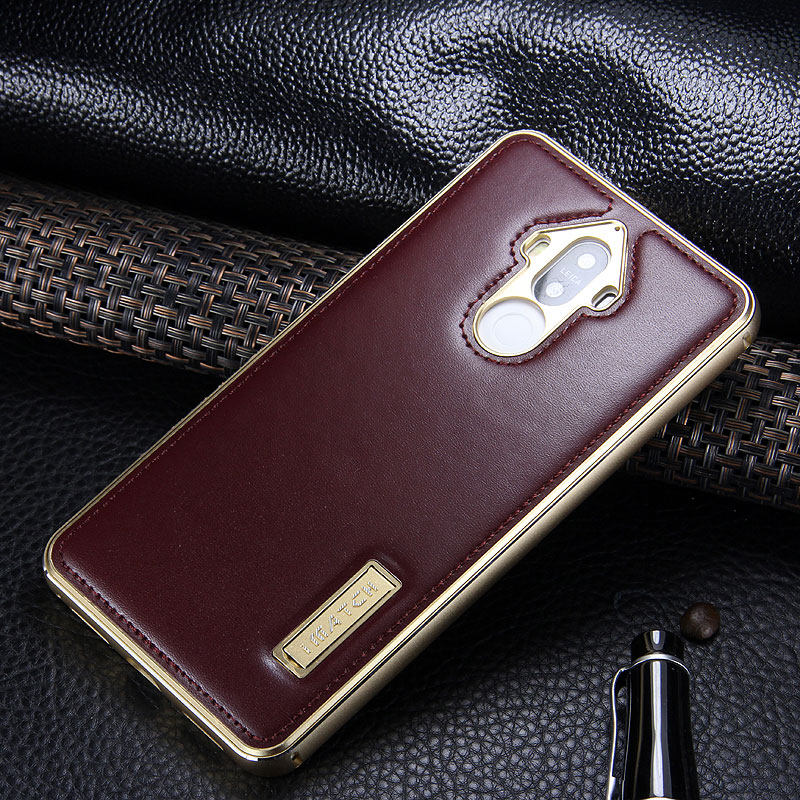 iMatch Luxury Aluminum Metal Bumper Premium Genuine Leather Back Cover Case for Huawei Mate 9