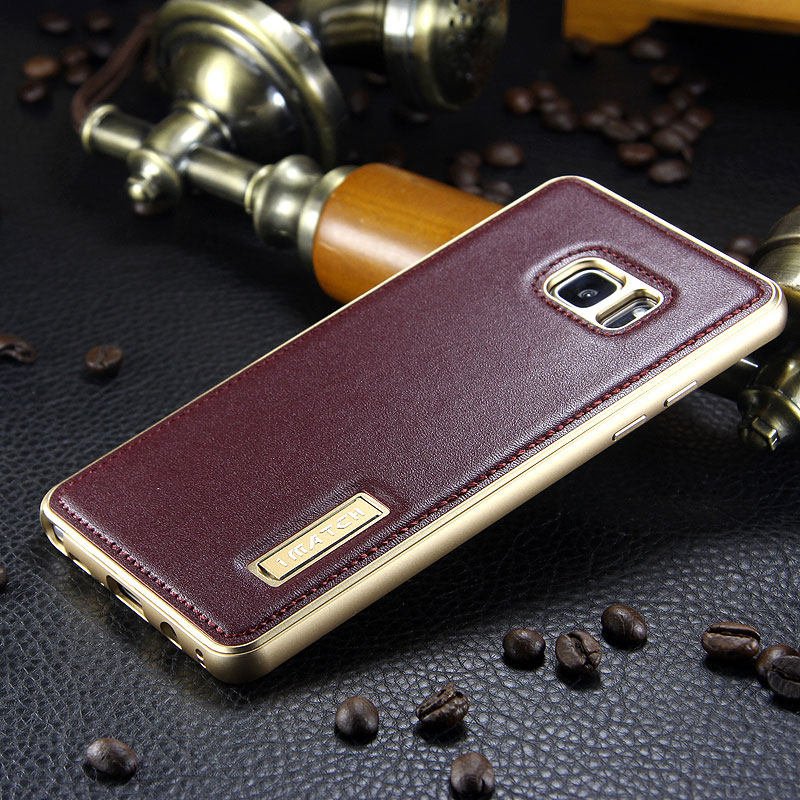 iMatch Luxury Aluminum Metal Bumper Premium Genuine Leather Back Cover Case for Samsung Galaxy Note 7 N9300