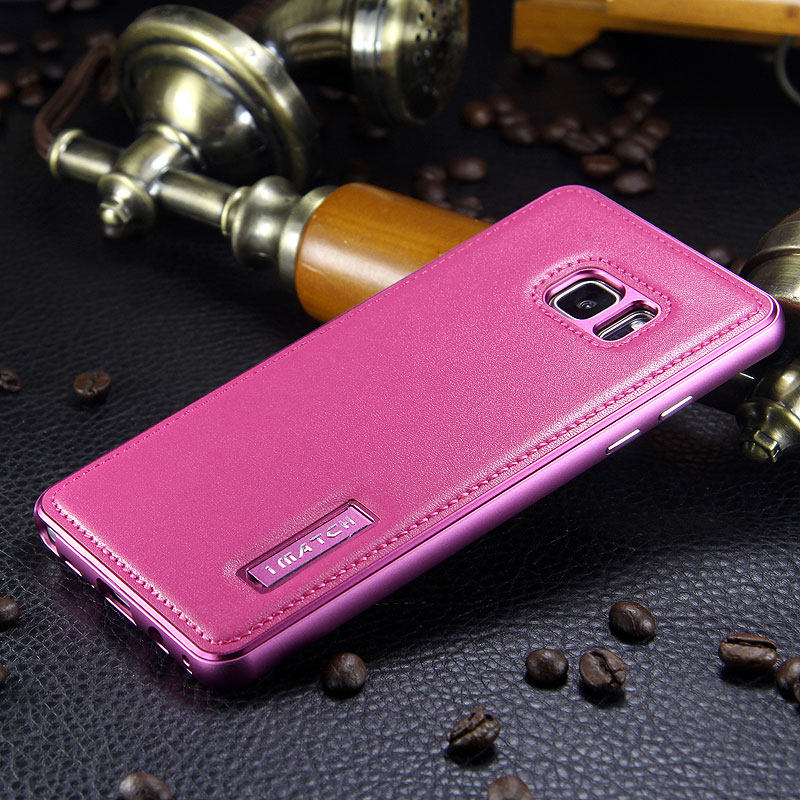 iMatch Luxury Aluminum Metal Bumper Premium Genuine Leather Back Cover Case for Samsung Galaxy Note 7 N9300