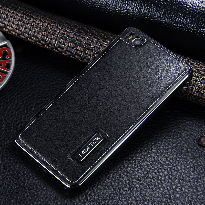 iMatch Luxury Aluminum Metal Bumper Premium Genuine Leather Back Cover Case for Xiaomi Mi 5