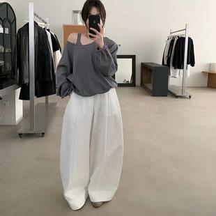 韩代白色阔腿裤女2025新款拖地弯刀裤西裤香蕉女士裤子休闲裤女