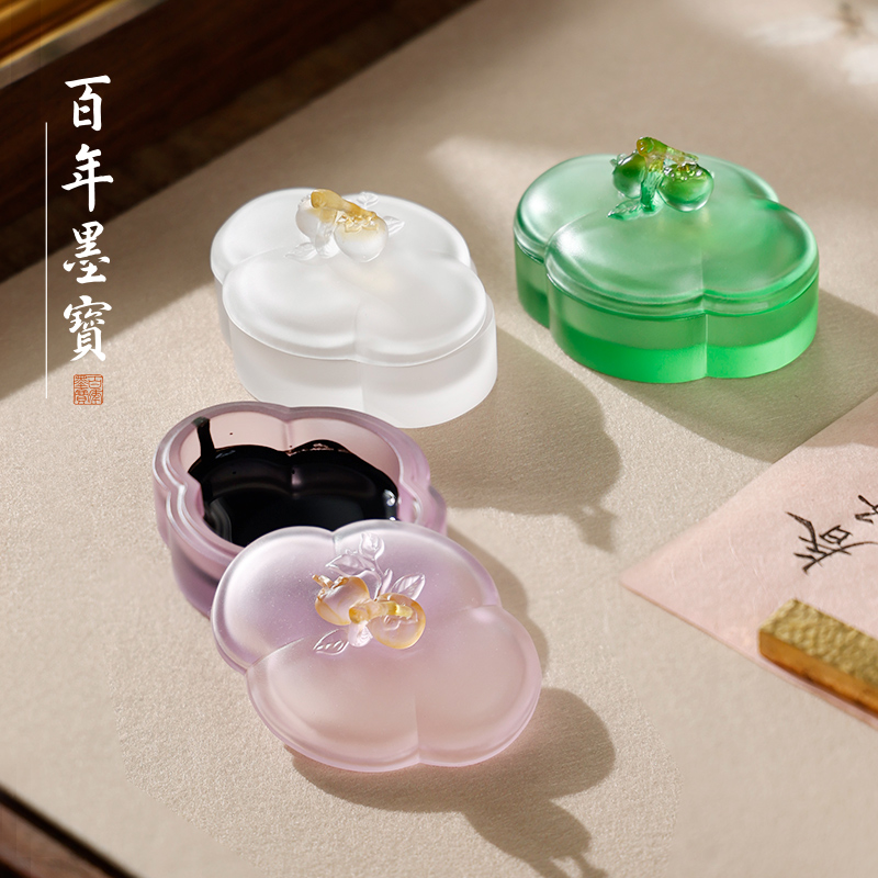 琉璃海棠墨盒 存墨储墨防干墨盒印泥盒收纳美观实用小摆件清新