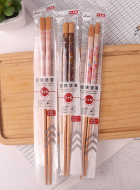 日本大创和风天然木筷子招财猫和风卡通筷子日本制23厘米吃饭日式