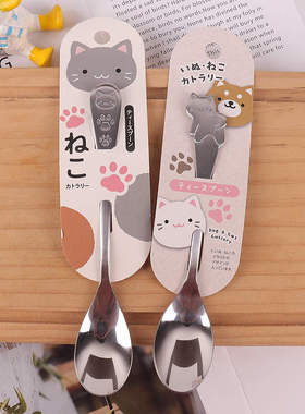 日本本土不锈钢小勺子甜品勺叉卡通猫咪柴犬家用吃饭勺子儿童调羹