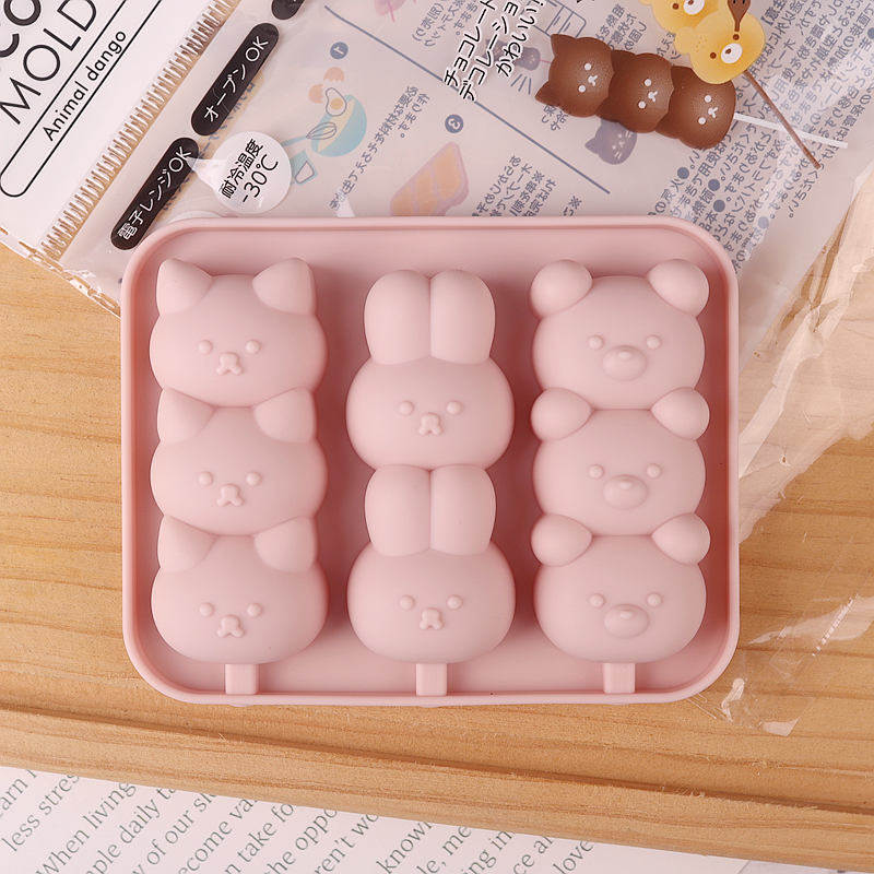 日本本土兔子猫咪硅胶模具棒棒糖耐热糖果巧克力蛋糕模具猫爪6格