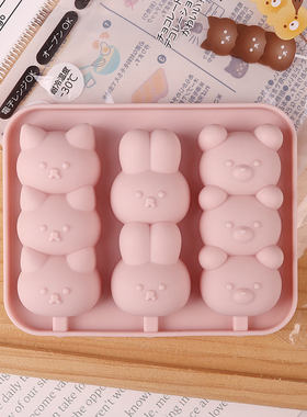 日本本土兔子猫咪硅胶模具棒棒糖耐热糖果巧克力蛋糕模具猫爪6格
