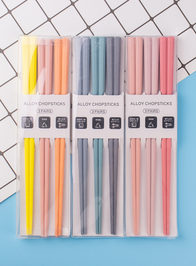 洗碗机可用 莫兰迪色无漆耐高温日式八角筷彩色包邮合金筷子蓝色