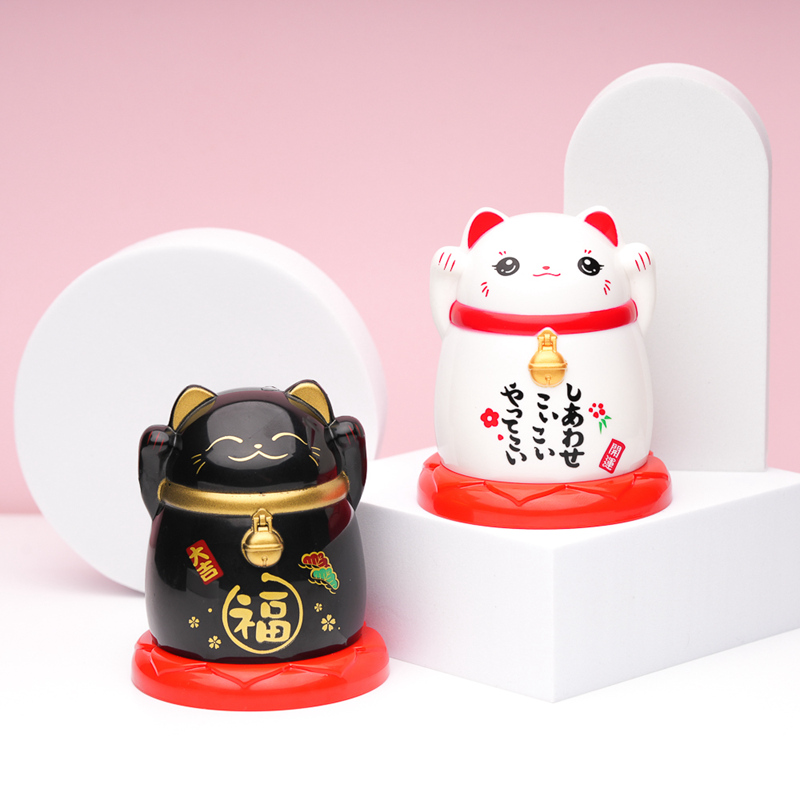 日式招财猫牙签盒家用棉签收纳盒