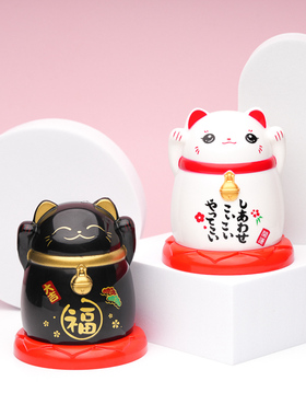 日式招财猫牙签盒家用棉签收纳盒摆件个性创意牙签罐高颜值牙签筒