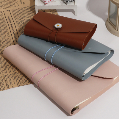 A5A6A7小清新活页皮面绑带手账本小雏菊纽扣创意设计搭扣记事本旅行随身携带记录本