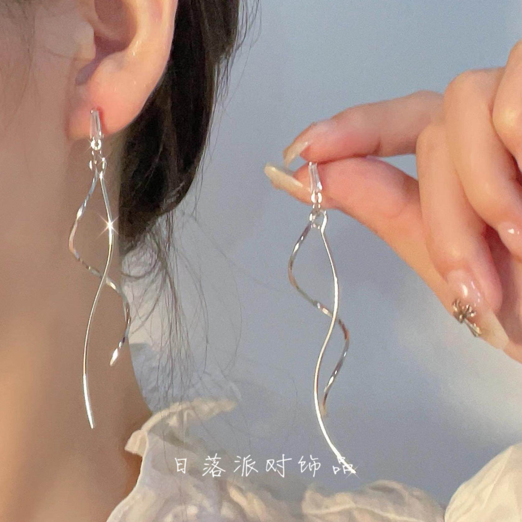 拨弄心弦。日落派对长款流苏蚊香盘耳夹无耳洞女显脸小方圆脸耳饰