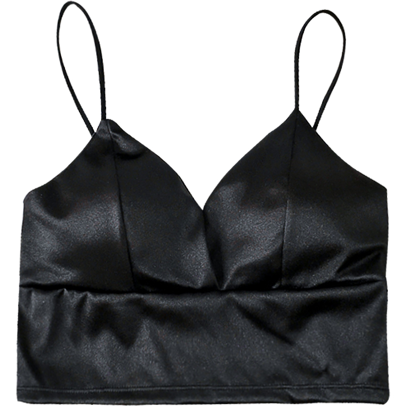 Hong Kong Style temperament bra sexy black inside with short white outside wearing a small suspender vest wrapped around the chest and bottomed top for women