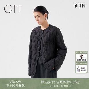 新款 冬季 黑色百搭无领轻薄棉衣女一手长拼接外套 商场同款 OTT