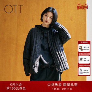 【白鹅绒】OTT2025冬季女装新品圆弧下摆设计无领轻薄羽绒服外套