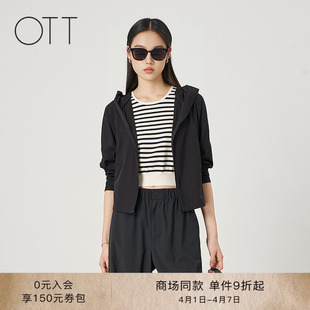 新款 OTT 商场同款 2026夏季 短外套 黑色拼接运动风休闲连帽长袖