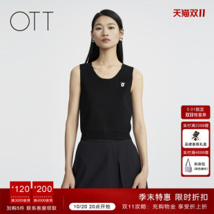 毛针织衫 黑色百搭无袖 简约廓形小U领毛织背心女经典 OTT春秋新品
