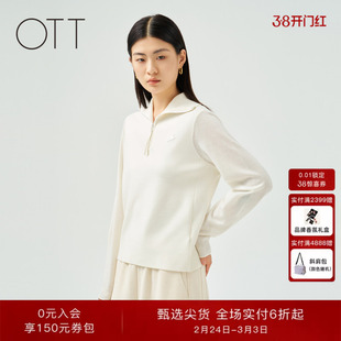 OTT【商场同款】冬季新款半开襟羊毛毛织套头衫女百搭短款针织衫