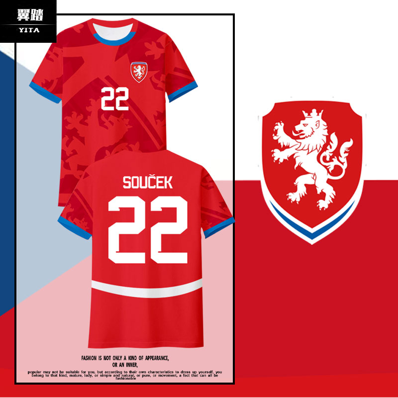 2024欧洲杯捷克队服足球衣服冰丝速干短袖T恤衫男女球员版半袖体