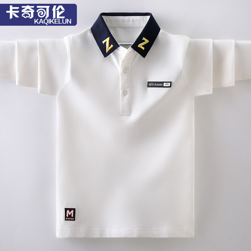 长袖韩版白色polo男孩儿童装t恤