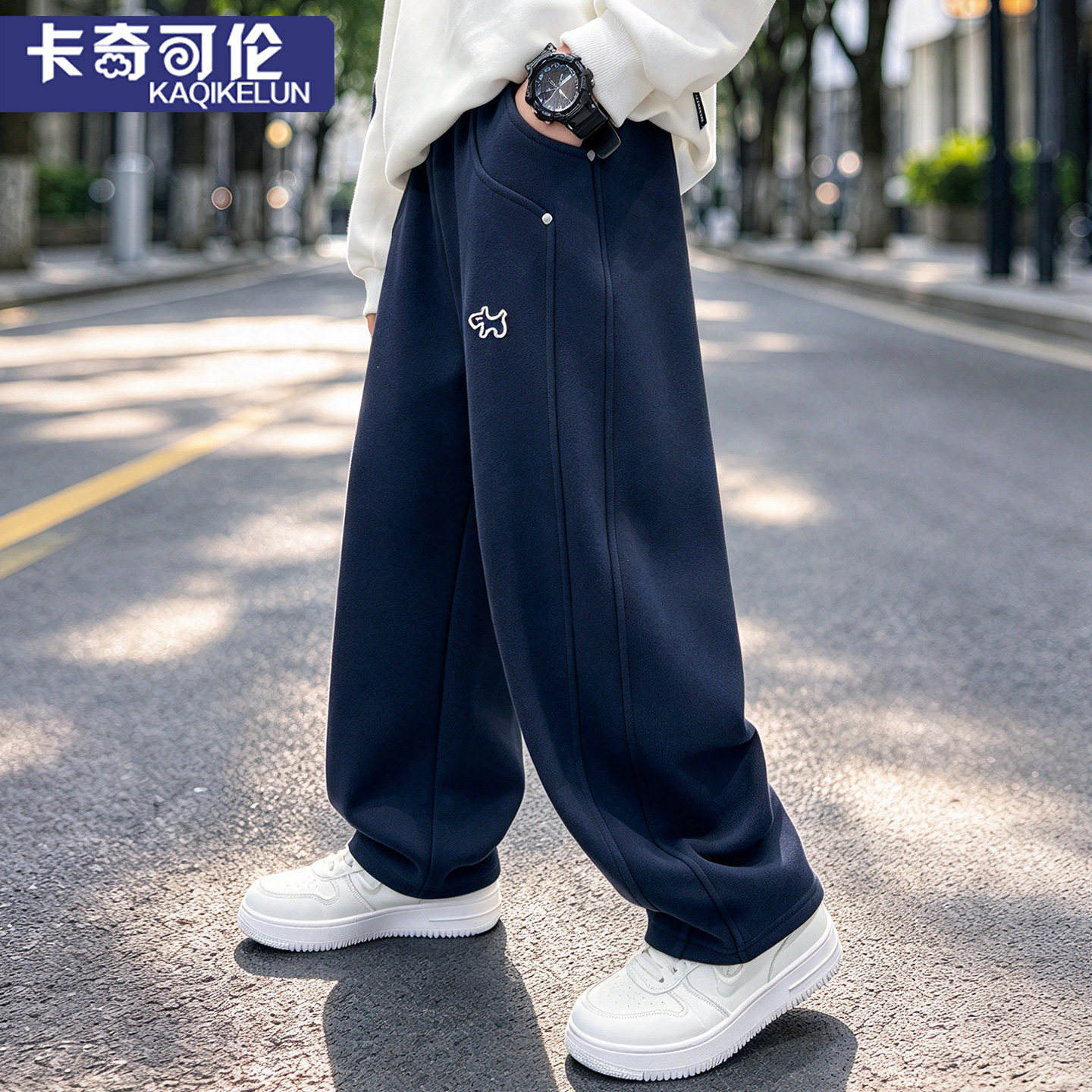 男童裤子秋冬款2026新款青少年大童弯刀裤加绒冬季儿童休闲裤男孩