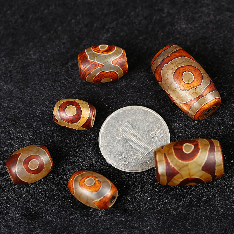 直销天然玛瑙做旧三眼天珠桶珠DIY佛珠菩提饰品配件