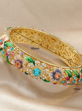 新款宫廷风织纹复古镂空手镯民族风饰品女纯手制彩绘百搭手镯首饰