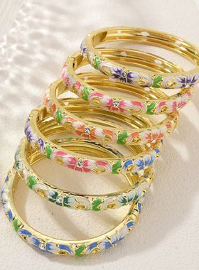 景泰蓝北京旅游珐琅纪念品中国风细手镯开口复古宫廷镂空彩绘镯子