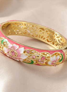 复古景泰蓝双层镂空式繁花似锦宽手镯时尚个性民族风旗袍首饰礼品