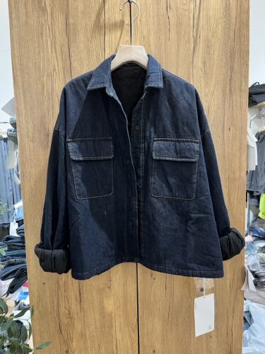ty93859休闲宽松简约日系牛仔翻领菱格压线薄棉服女2024秋冬新款